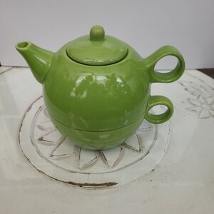 Green Ceramic Teapot with Cup Set